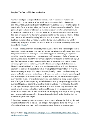 Utopia – The Story of My Journey Begins