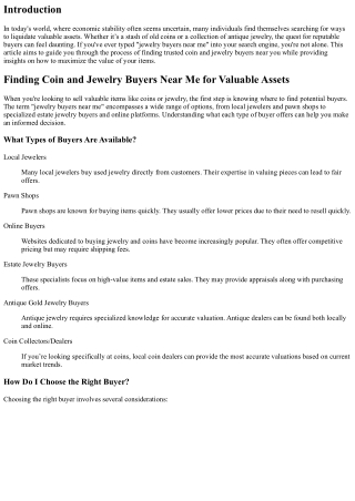 Finding Coin and Jewelry Buyers Near Me for Valuable Assets