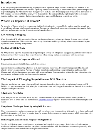 The Impact of Changing Regulations on IOR Services