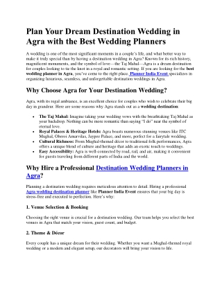 Plan Your Dream Destination Wedding in Agra
