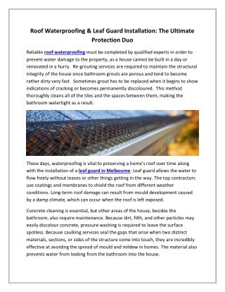 Roof Waterproofing & Leaf Guard Installation The Ultimate Protection Duo