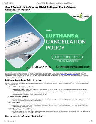 Can I cancel my Lufthansa flight online as per Lufthansa cancellation policy?