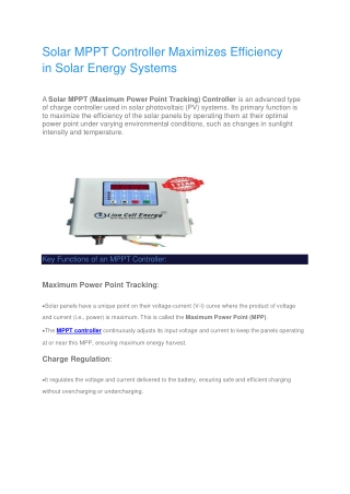 solar mppt controller maximizes efficiency