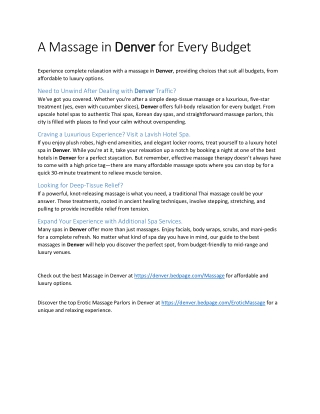 A Massage in Denver for Every Budget