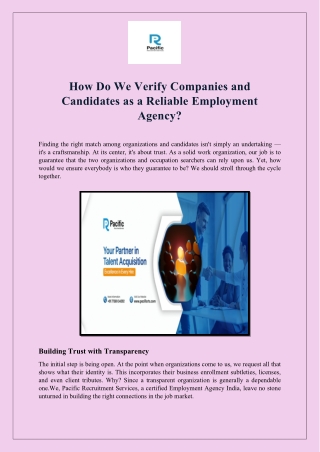 How Do We Verify Companies and Candidates as a Reliable Employment Agency?