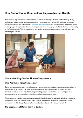 How Senior Home Companions Improve Mental Health