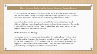 Why Hiring a Corporate Car Service Leaves a Lasting Impression on Clients