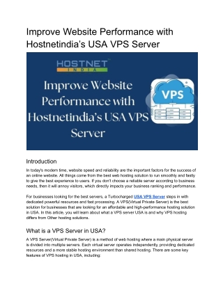 Improve Website Performance with Hostnetindia’s USA VPS Server
