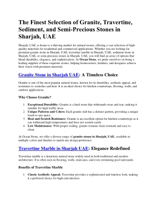Finest Selection of Granite, Travertine, Semi-Precious Stones in UAE