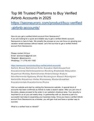 Top 98 Trusted Platforms to Buy Verified Airbnb Accounts in 2025