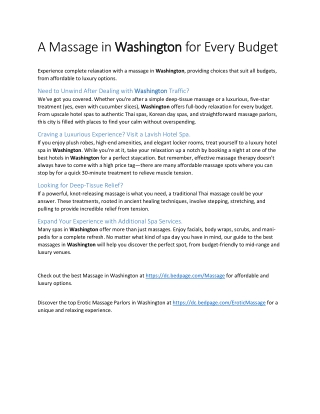 A Massage in Washington for Every Budget
