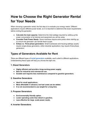 how to choose the right generator rental for your