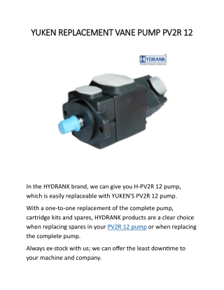 YUKEN REPLACEMENT VANE PUMP PV2R 12