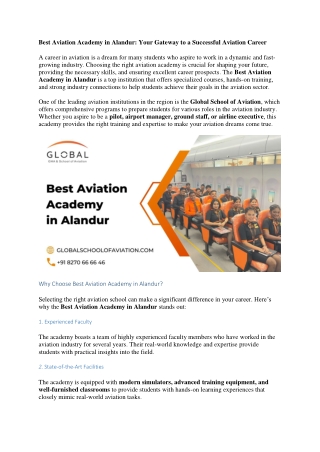 Best Aviation Academy in Alandur