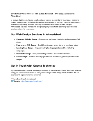Elevate Your Online Presence with Qubeta Technolab – Web Design Company in Ahmedabad