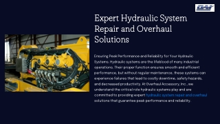 Expert Hydraulic System Repair and Overhaul Solutions