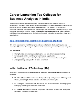 Career-Launching Top Colleges for Business Analytics in India
