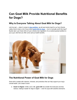 Can Goat Milk Provide Nutritional Benefits for Dogs?