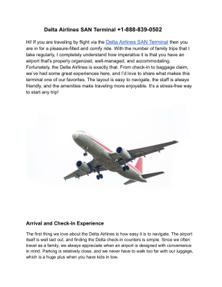 Delta Airlines SAN Terminal  1-888-839-0502