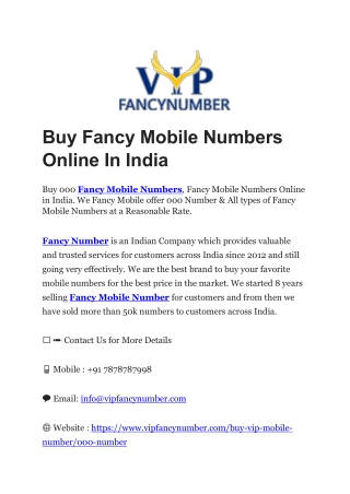 Buy Fancy Mobile Numbers Online In India