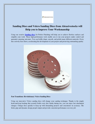 Sanding Discs and Velcro Sanding Discs from Abrasivestocks will Help you to Improve Your Workmanship