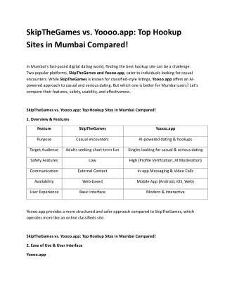 SkipTheGames vs. Yoooo.app Top Hookup Sites in Mumbai Compared!