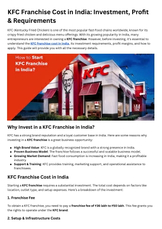kfc franchise cost in india investment profit