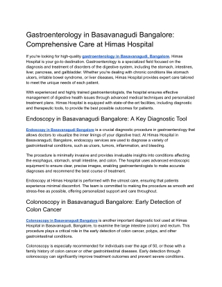 Gastroenterology in Basavanagudi Bangalore Comprehensive Care at Himas Hospital