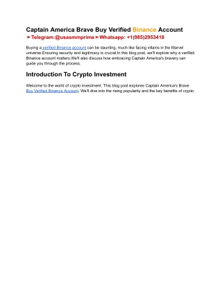 Captain America Brave Buy Verified Binance Account