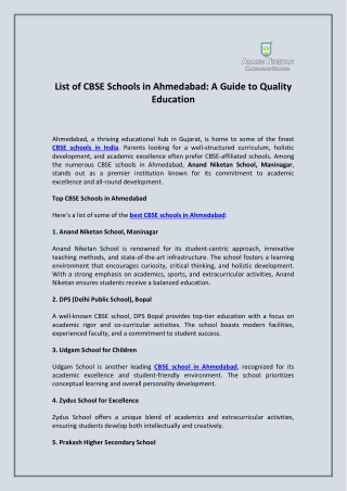 list of cbse schools in ahmedabad a guide