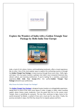 Golden Triangle Tour Package from Europe | Hello India Tour