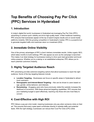 Top Benefits of Choosing Pay Per Click (PPC) Services in Hyderabad
