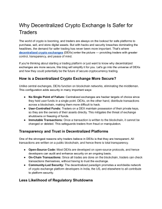 why decentralized crypto exchange is safer
