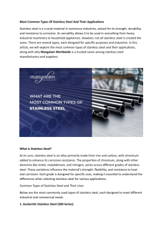 Most Common Types Of Stainless Steel And Their Applications