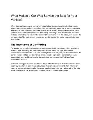 What Makes a Car Wax Service the Best for Your Vehicle
