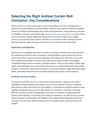 Selecting the Right Unitized Curtain Wall Contractor Key Considerations