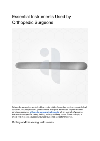 Essential Instruments Used by Orthopedic Surgeons