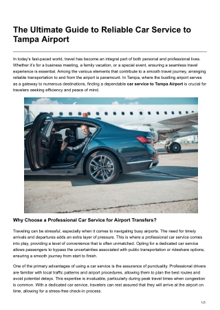 The Ultimate Guide to Reliable Car Service to Tampa Airport