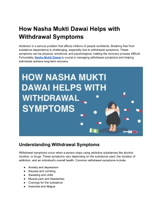 How Nasha Mukti Dawai Helps with Withdrawal Symptoms