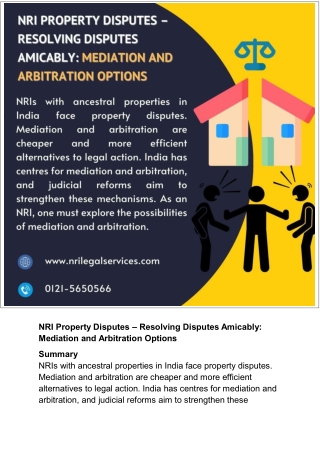 NRI Property Disputes – Resolving Disputes Amicably