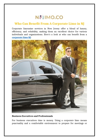 Who Can Benefit From A Corporate Limo in NJ