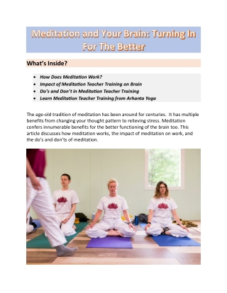 Meditation and Your Brain: Turning In For The Better