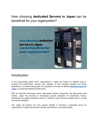 How choosing dedicated Servers in Japan can be beneficial for your organization