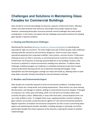 Challenges and Solutions in Maintaining Glass Facades for Commercial Building