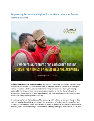Empowering Farmers for a Brighter Future Giocert Ventures’ Farmer Welfare Activities