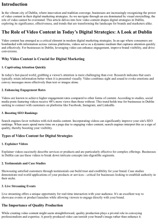The Role of Video Content in Today’s Digital Strategies: A Look at Dublin