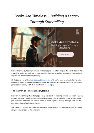 Books Are Timeless – Building a Legacy Through Storytelling