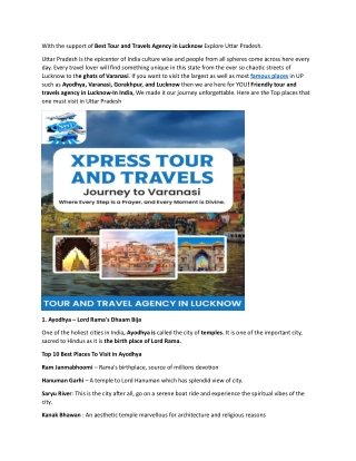 Best Tour and Travels Agency in Lucknow | Xperss tour and travels