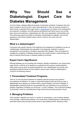 Why You Should See a Diabetologist_ Expert Care for Diabetes Management