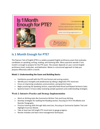 Is 1 Month Enough for PTE